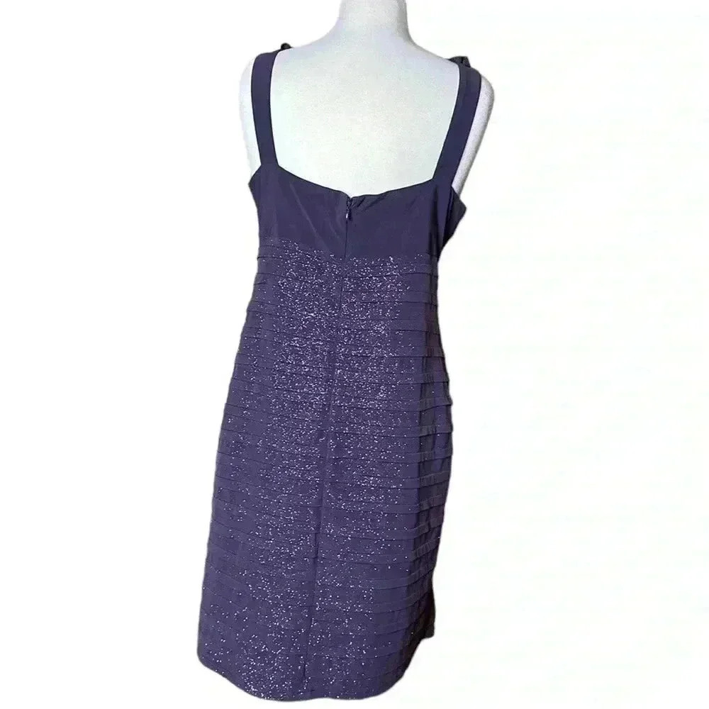 R&M Richards Size 14 Formal cocktail dress Purple sparkly skirt floral collared - Picture 4 of 9